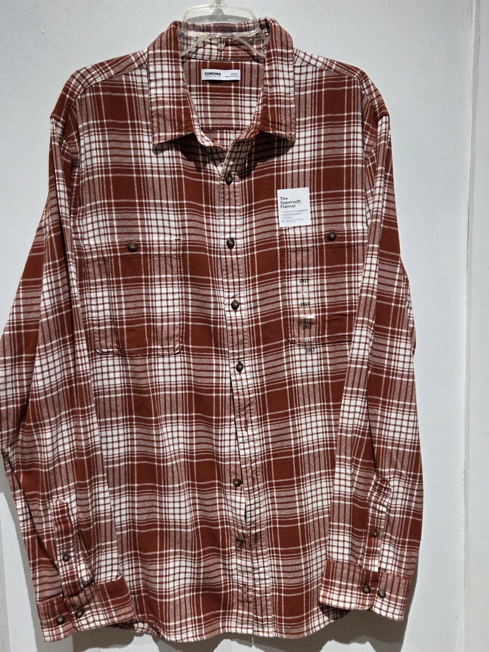 Sonoma Rust Plaid Long-Sleeve Button-Down Shirt
